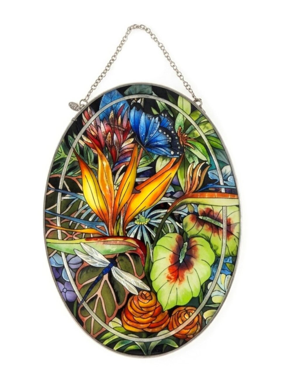 AMIA Tropical Botanical Stained Glass Oval Suncatcher 6.5x9